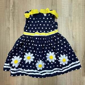 Blueberi Boulevard Navy Polka Dot Daisy Dress with Yellow Bows, Size 3T